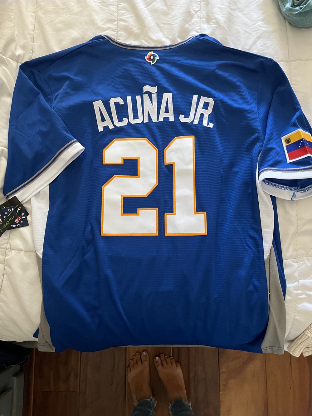 Nike Royal Blue Venezuela Baseball Jersey with White & Yellow Script